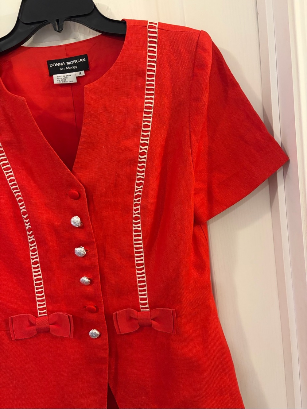 Donna Morgan Vintage Vibrant Red Skirt Set with Bow Accents - Picture 3 of 15